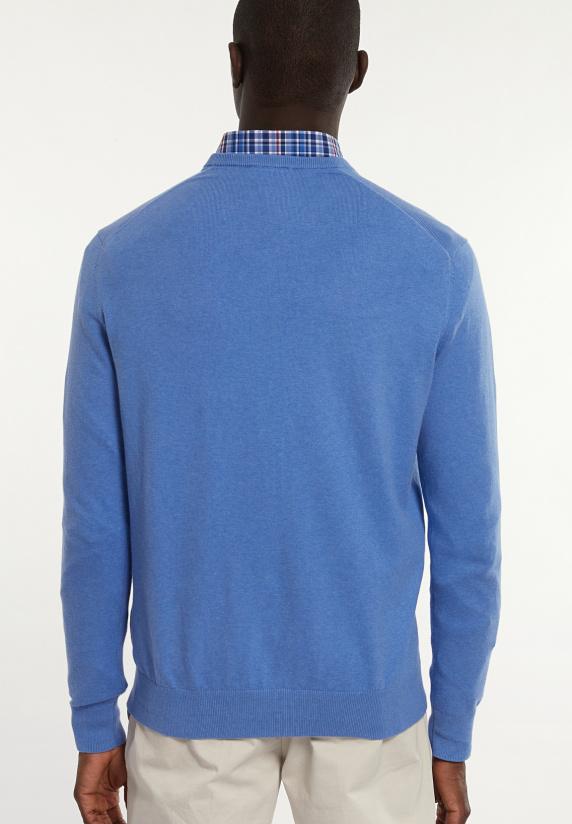 River Woods Normal Fit Katoenen Basic V-hals Trui Blue Azure Mix