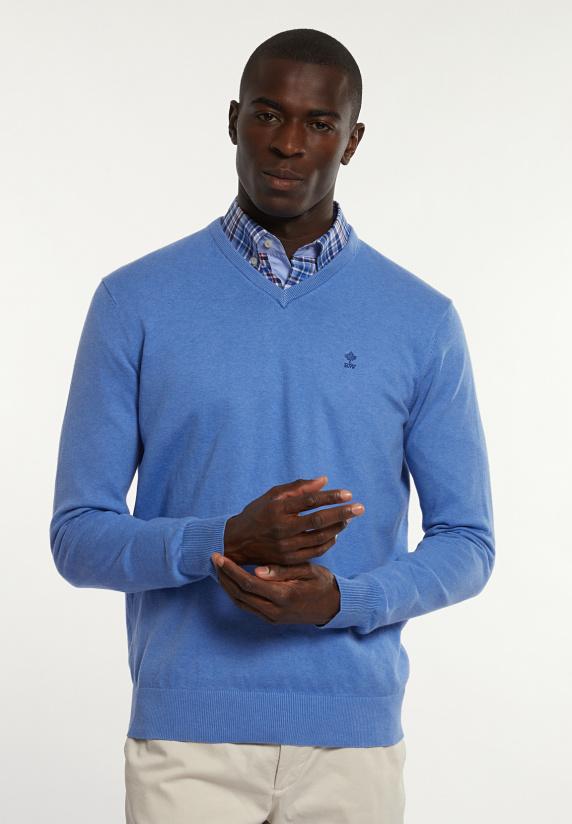 river woods Normal fit katoenen basic V-hals trui blue azure mix