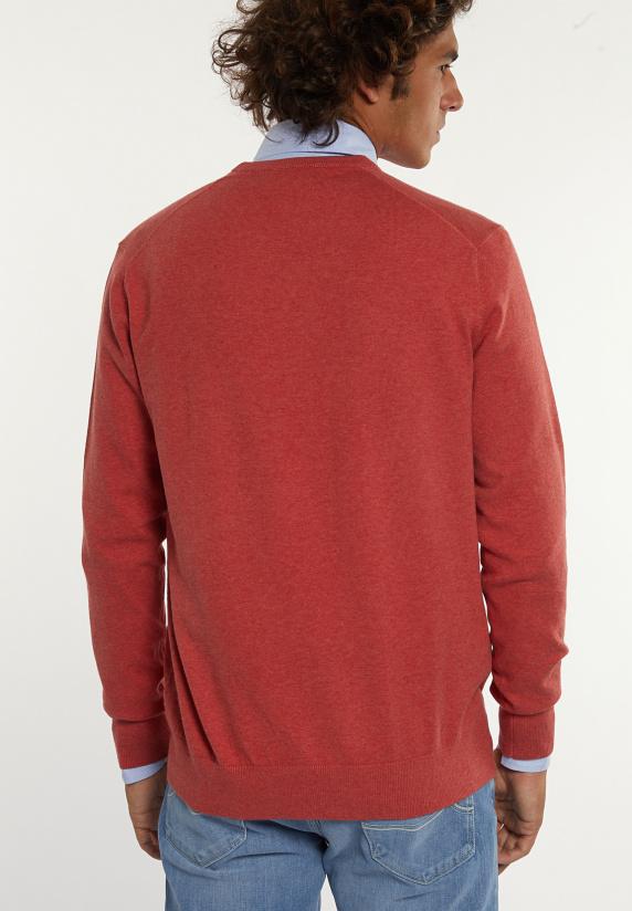 River Woods Normal Fit Katoenen Basic V-hals Trui Cherry Mix