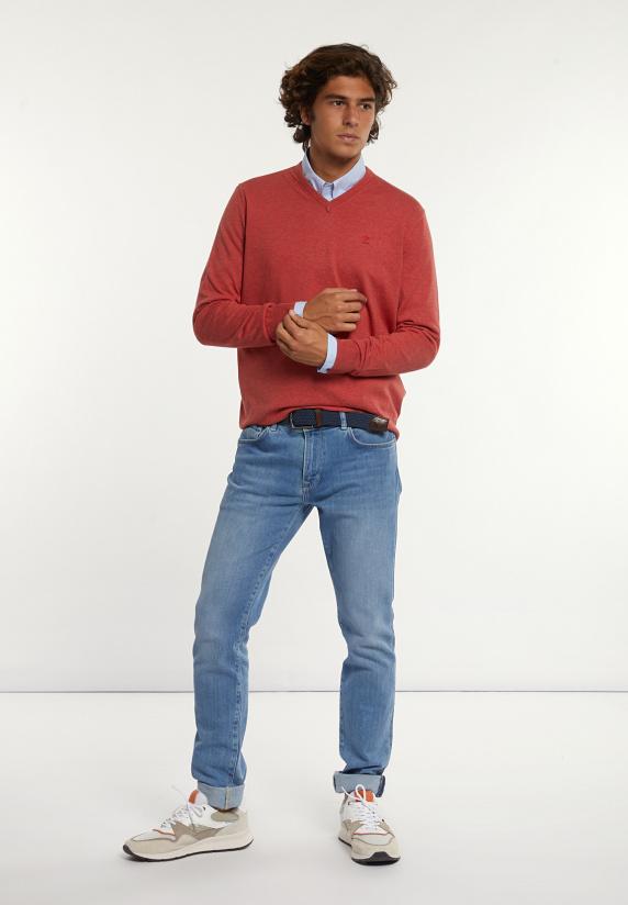 River Woods Normal Fit Katoenen Basic V-hals Trui Cherry Mix