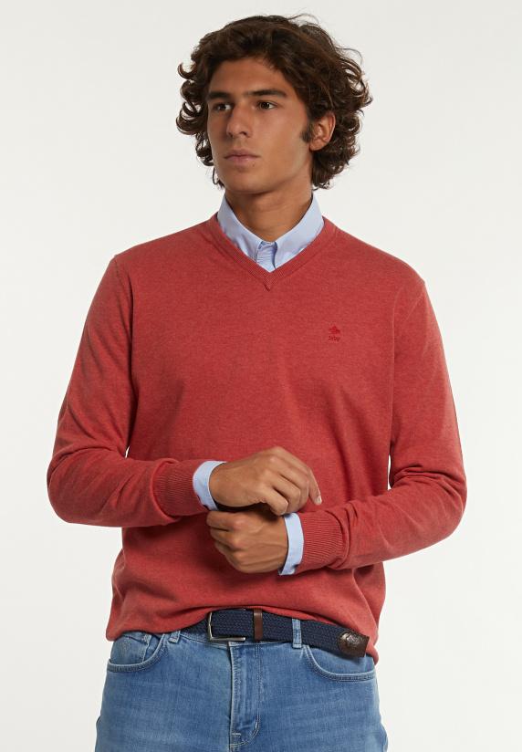 river woods Normal fit katoenen basic V-hals trui cherry mix