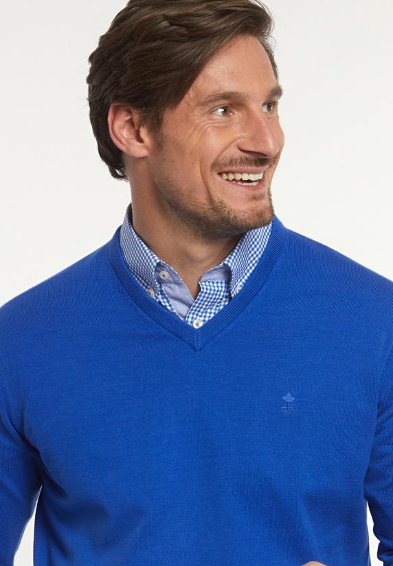 River Woods Normal Fit Katoenen Basic V-hals Trui Cobalt Mix