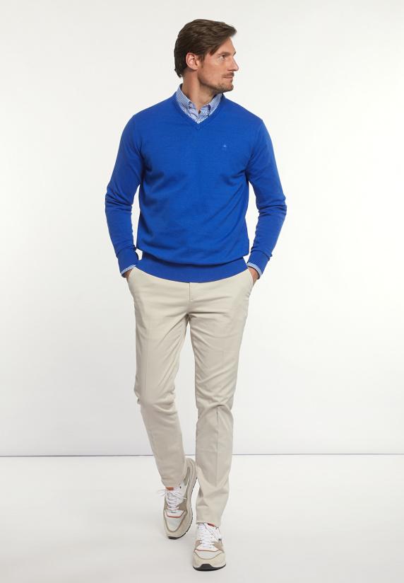 River Woods Normal Fit Katoenen Basic V-hals Trui Cobalt Mix