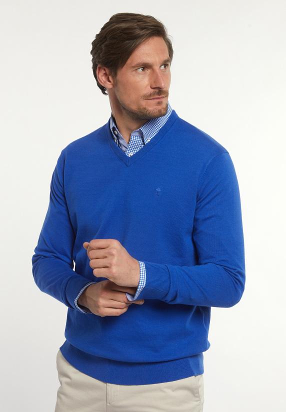 River Woods Normal Fit Katoenen Basic V-hals Trui Cobalt Mix