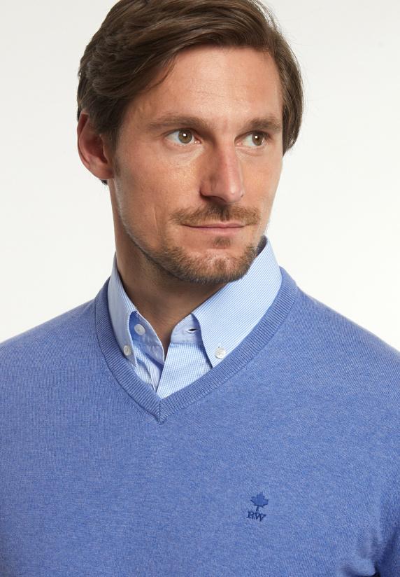 River Woods Normal Fit Katoenen Basic V-hals Trui Ethnic Blue Mix