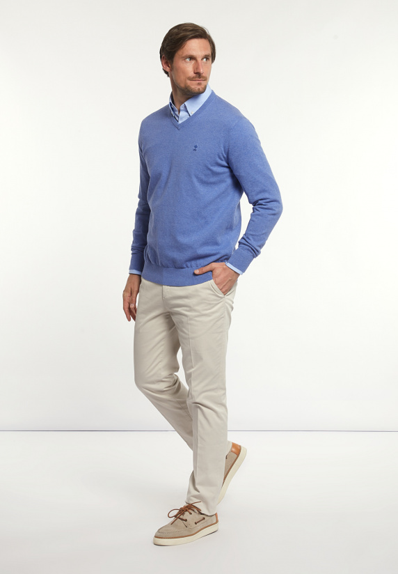 River Woods Normal Fit Katoenen Basic V-hals Trui Ethnic Blue Mix