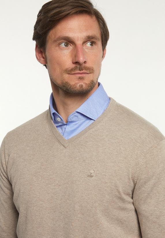 River Woods Normal Fit Katoenen Basic V-hals Trui Hazel Mix