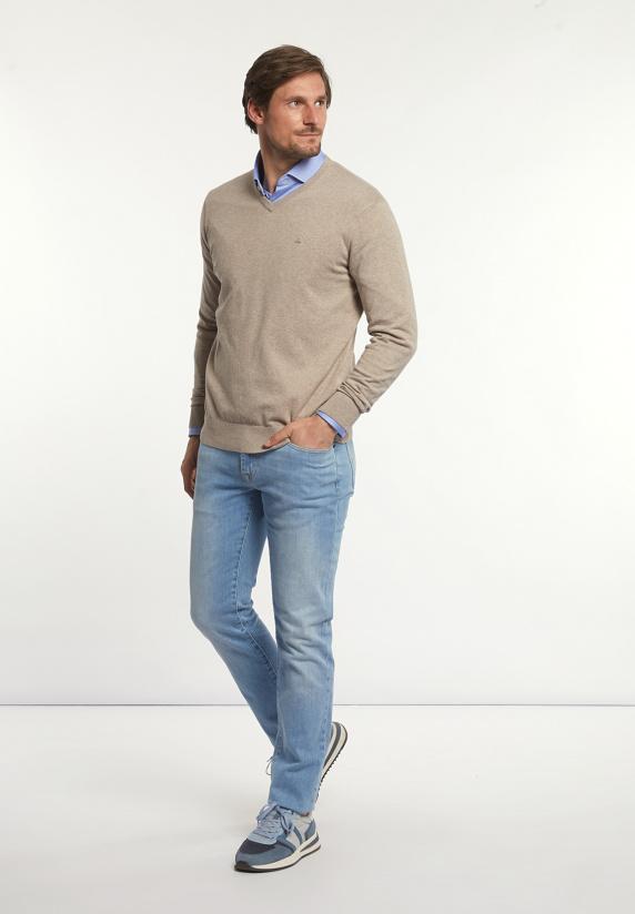 River Woods Normal Fit Katoenen Basic V-hals Trui Hazel Mix