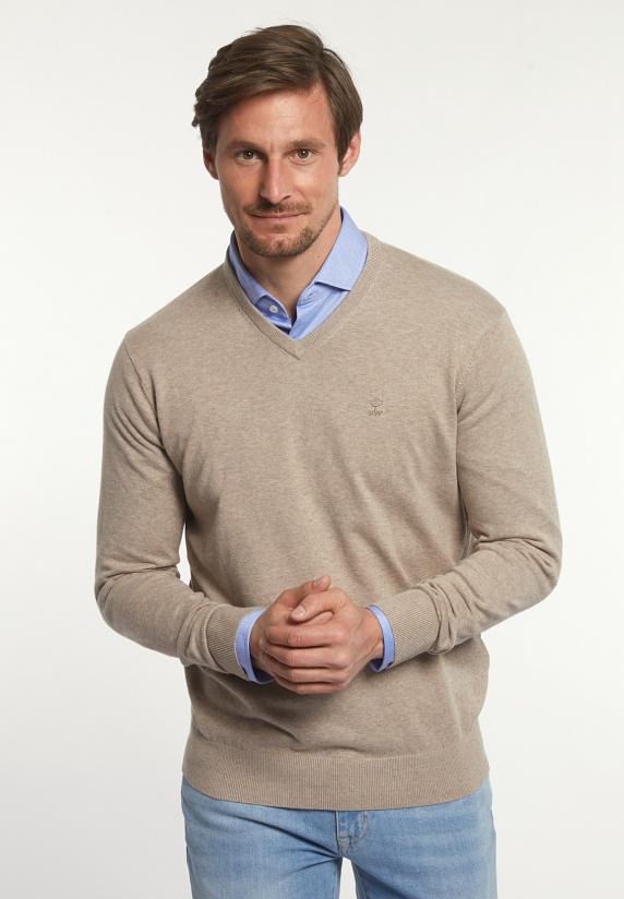 river woods Normal fit katoenen basic V-hals trui hazel mix