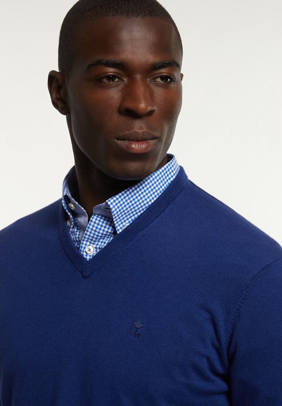 River Woods Normal Fit Katoenen Basic V-hals Trui Indigo Mix