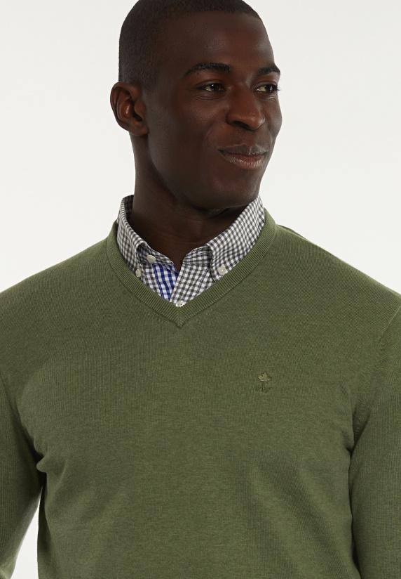 River Woods Normal Fit Katoenen Basic V-hals Trui Jeep Mix