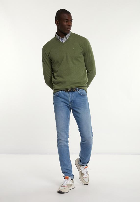 River Woods Normal Fit Katoenen Basic V-hals Trui Jeep Mix