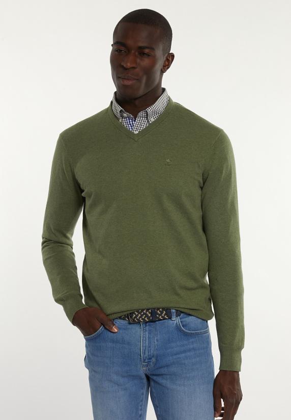 river woods Normal fit katoenen basic V-hals trui jeep mix