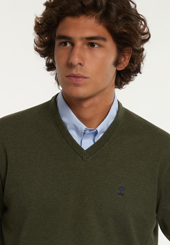 River Woods Normal Fit Katoenen Basic V-hals Trui Jungle Mix