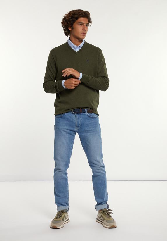 River Woods Normal Fit Katoenen Basic V-hals Trui Jungle Mix