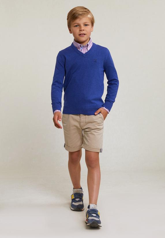 River Woods Normal Fit Katoenen Basic V-hals Trui Lake Mix