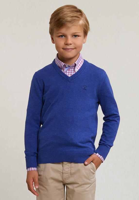 river woods Normal fit katoenen basic V-hals trui lake mix