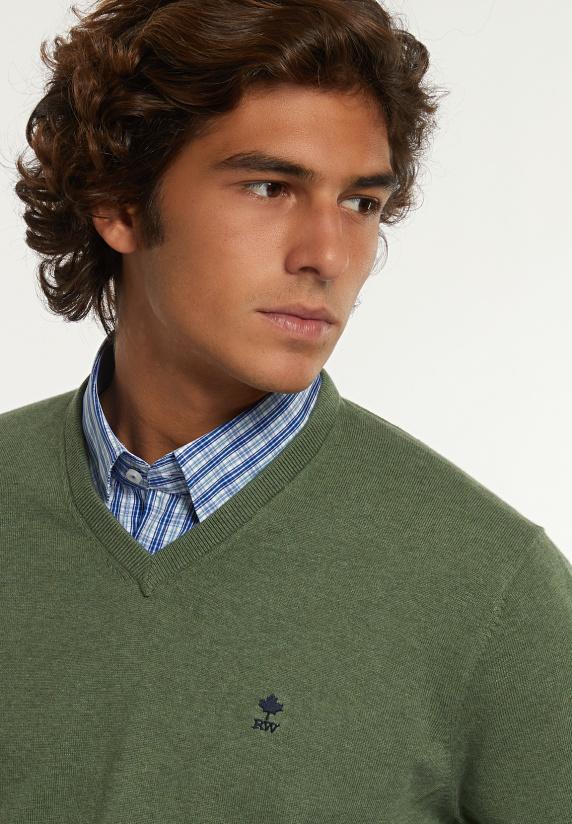 River Woods Normal Fit Katoenen Basic V-hals Trui Lodge Mix