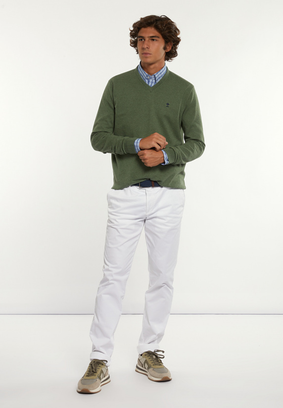 River Woods Normal Fit Katoenen Basic V-hals Trui Lodge Mix