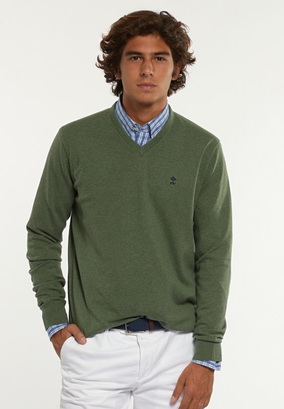 river woods Normal fit katoenen basic V-hals trui lodge mix