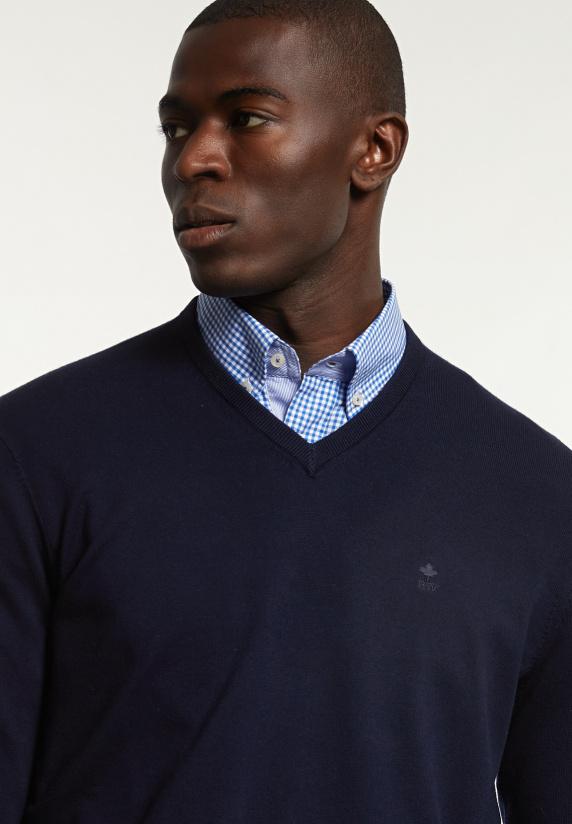 River Woods Normal Fit Katoenen Basic V-hals Trui Navy