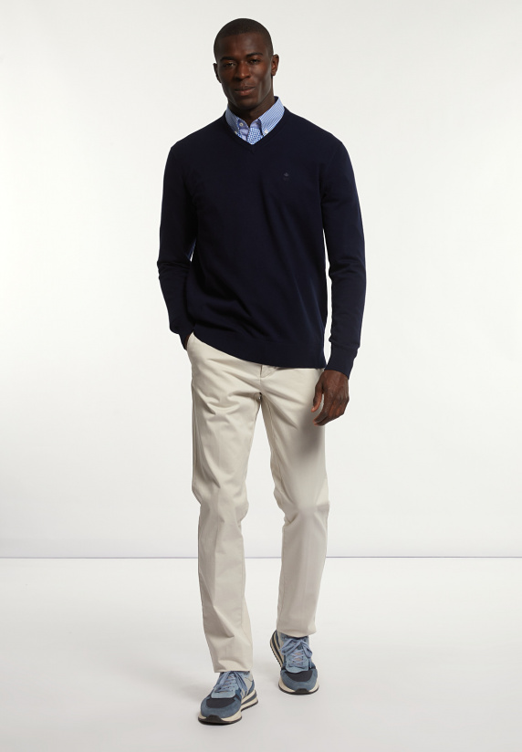 River Woods Normal Fit Katoenen Basic V-hals Trui Navy