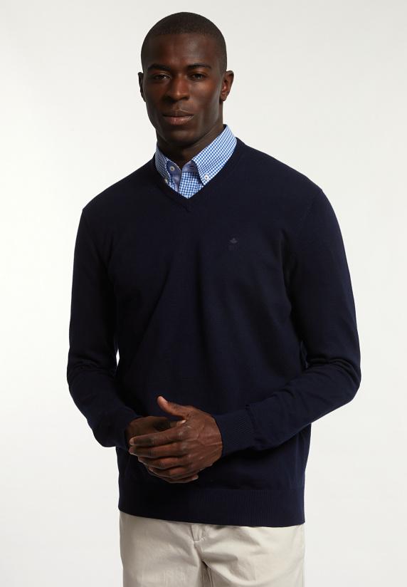 river woods Normal fit katoenen basic V-hals trui navy