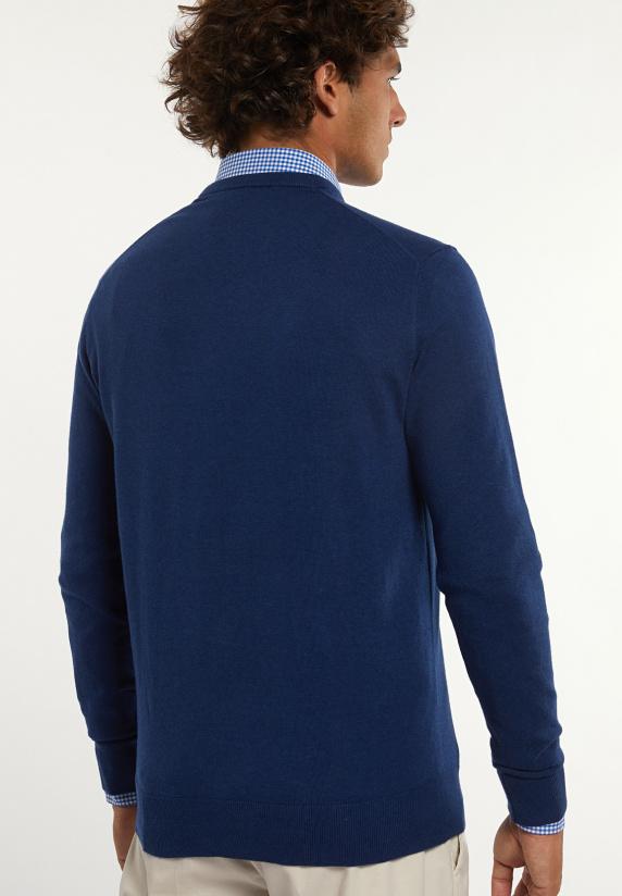 River Woods Normal Fit Katoenen Basic V-hals Trui Night Denim Mix