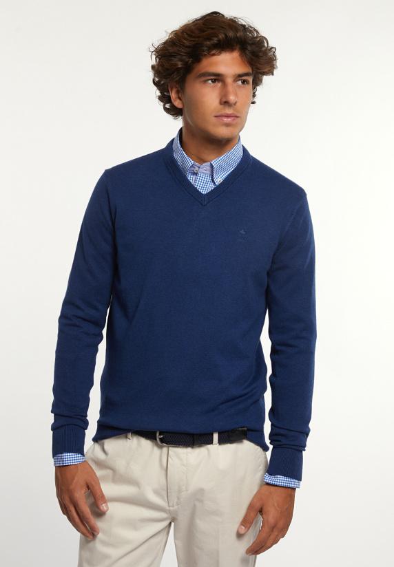 river woods Normal fit katoenen basic V-hals trui night denim mix