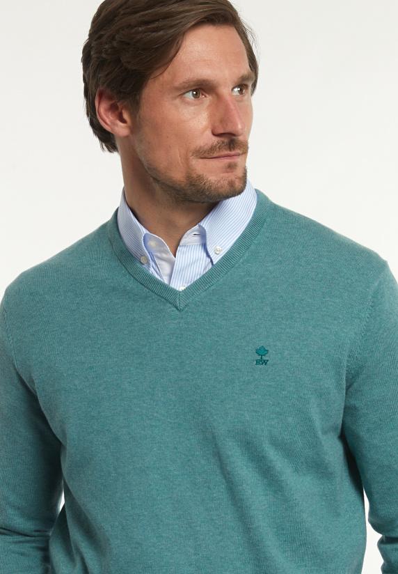 River Woods Normal Fit Katoenen Basic V-hals Trui Opal Mix