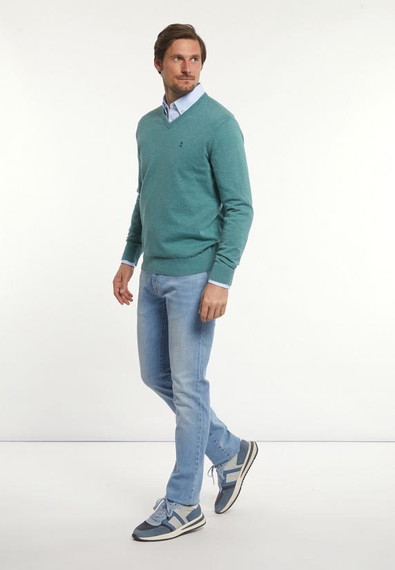 River Woods Normal Fit Katoenen Basic V-hals Trui Opal Mix