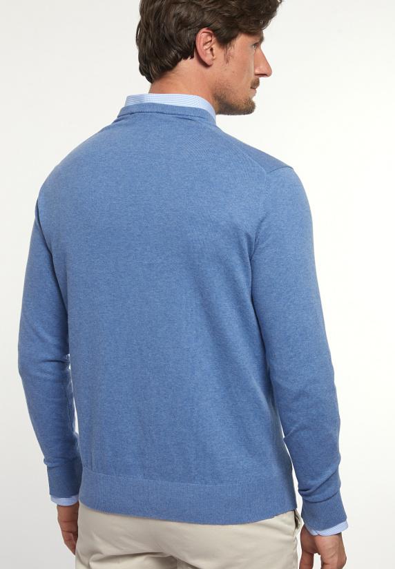 River Woods Normal Fit Katoenen Basic V-hals Trui Paros Blue Mix