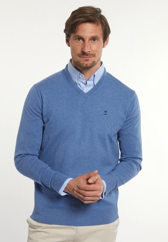 river woods Normal fit katoenen basic V-hals trui paros blue mix