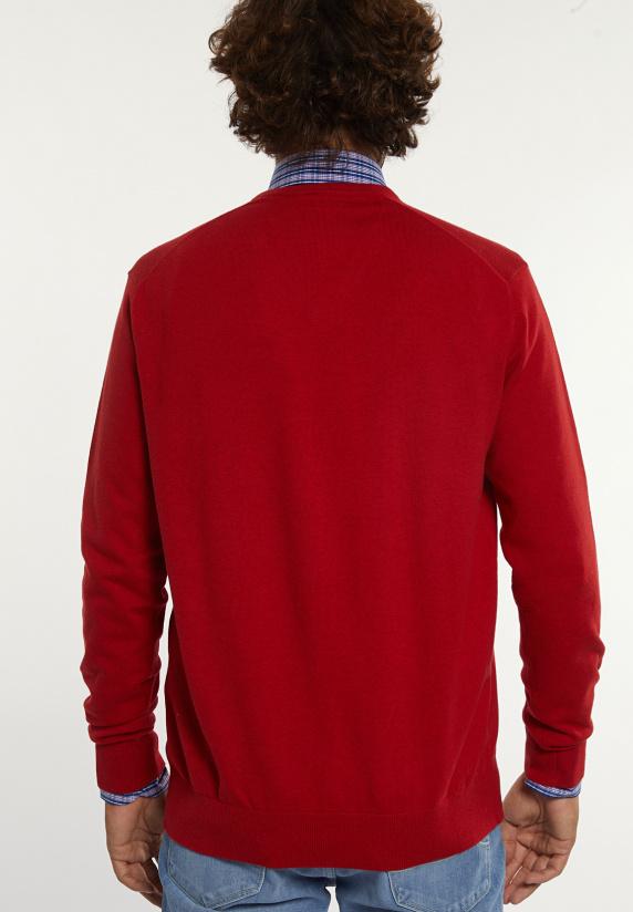 River Woods Normal Fit Katoenen Basic V-hals Trui Poppy Red Mix