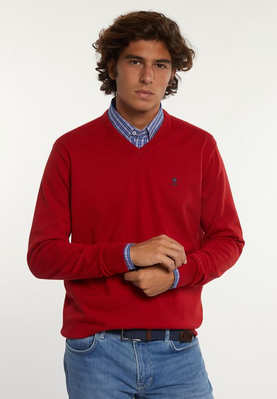 river woods Normal fit katoenen basic V-hals trui poppy red mix