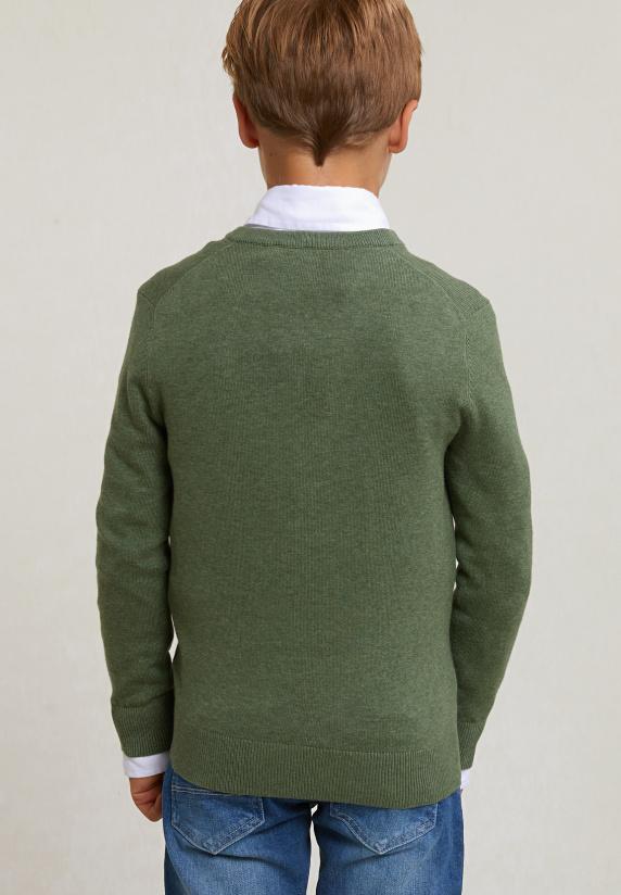 River Woods Normal Fit Katoenen Basic V-hals Trui Safari Mix