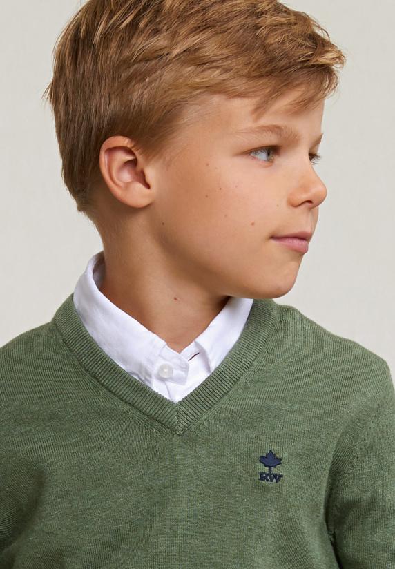 River Woods Normal Fit Katoenen Basic V-hals Trui Safari Mix