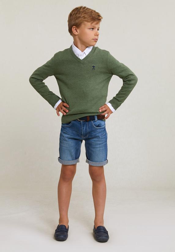 River Woods Normal Fit Katoenen Basic V-hals Trui Safari Mix