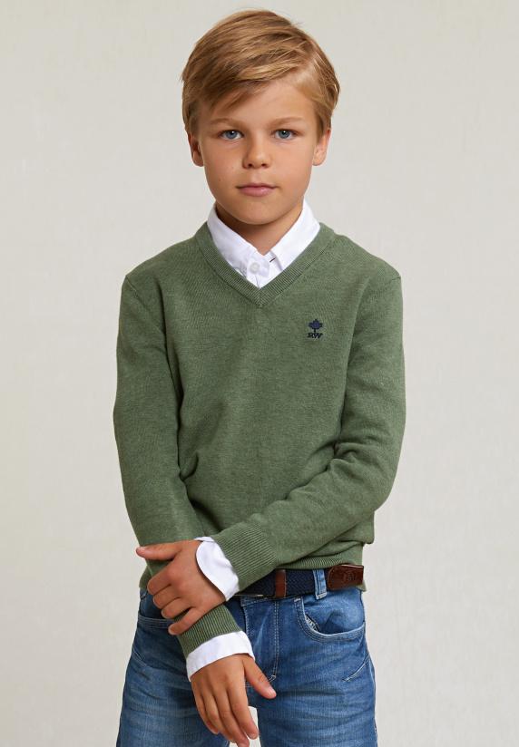 river woods Normal fit katoenen basic V-hals trui safari mix