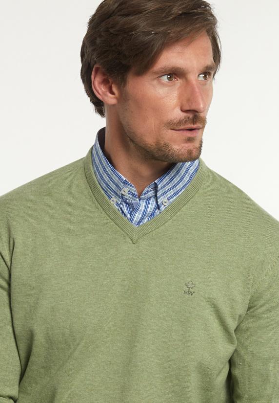 River Woods Normal Fit Katoenen Basic V-hals Trui Savanna Mix