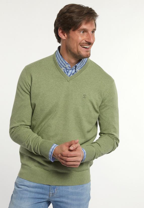 river woods Normal fit katoenen basic V-hals trui savanna mix