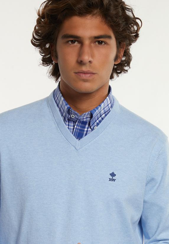 River Woods Normal Fit Katoenen Basic V-hals Trui Sea Mix