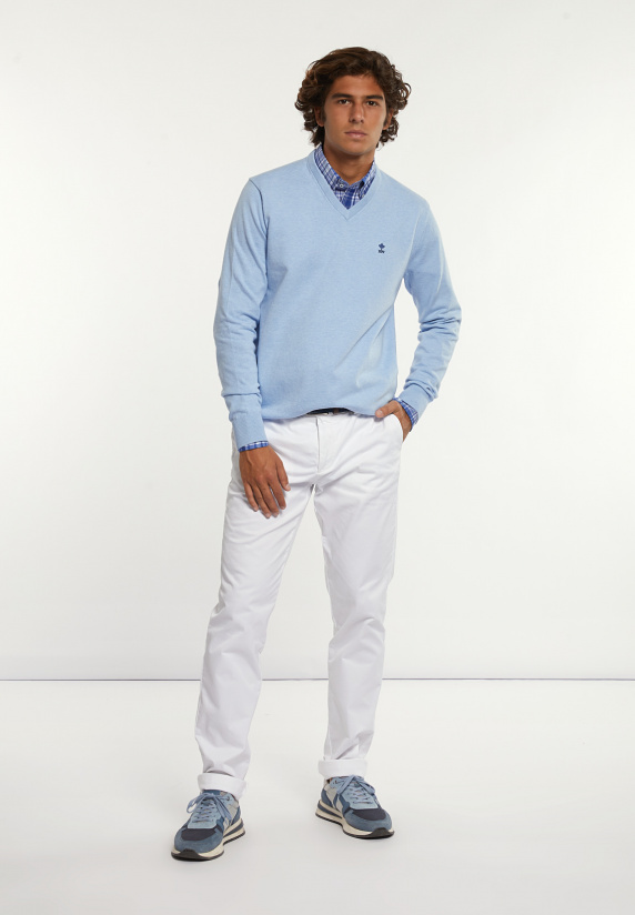 River Woods Normal Fit Katoenen Basic V-hals Trui Sea Mix