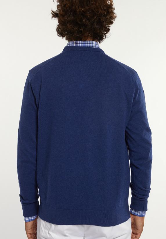 River Woods Normal Fit Katoenen Basic V-hals Trui Touareg Blue Mix