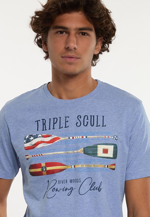 River Woods Normal Fit Katoenen Fantasie T-shirt Chambray Mix