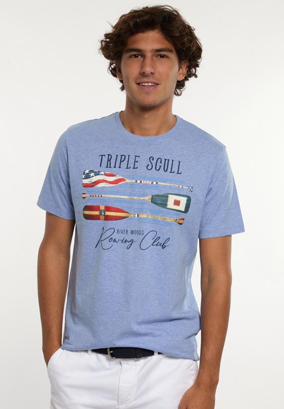 river woods Normal fit katoenen fantasie T-shirt chambray mix