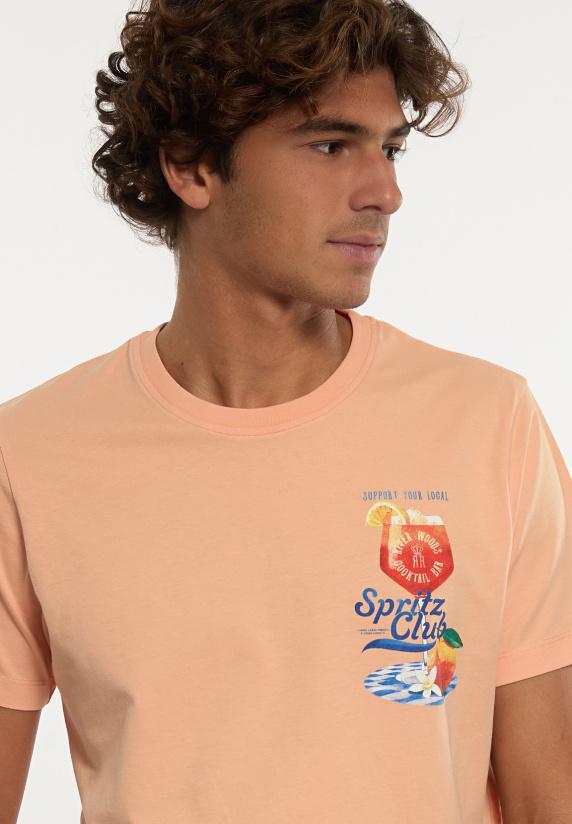 River Woods Normal Fit Katoenen Fantasie T-shirt Mandarin