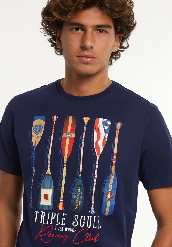 River Woods Normal Fit Katoenen Fantasie T-shirt Midnight Blue