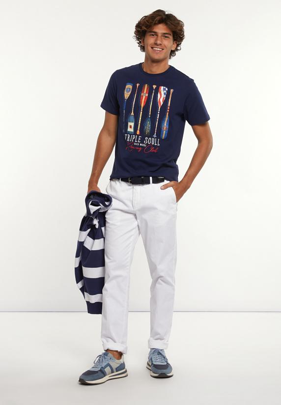 River Woods Normal Fit Katoenen Fantasie T-shirt Midnight Blue