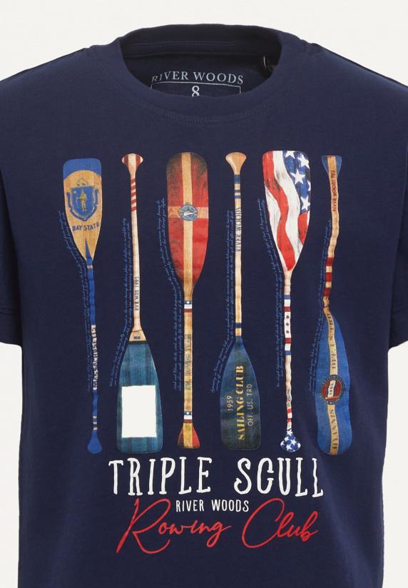 River Woods Normal Fit Katoenen Fantasie T-shirt Midnight Blue